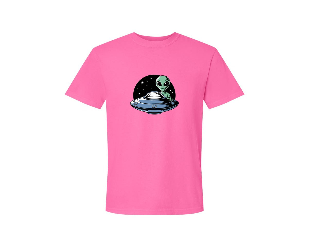 brand:Comfort Colors|color:Neon Pink|Retro Vintage Ufo Alien T Shirt Design 4 Graphic T-Shirt