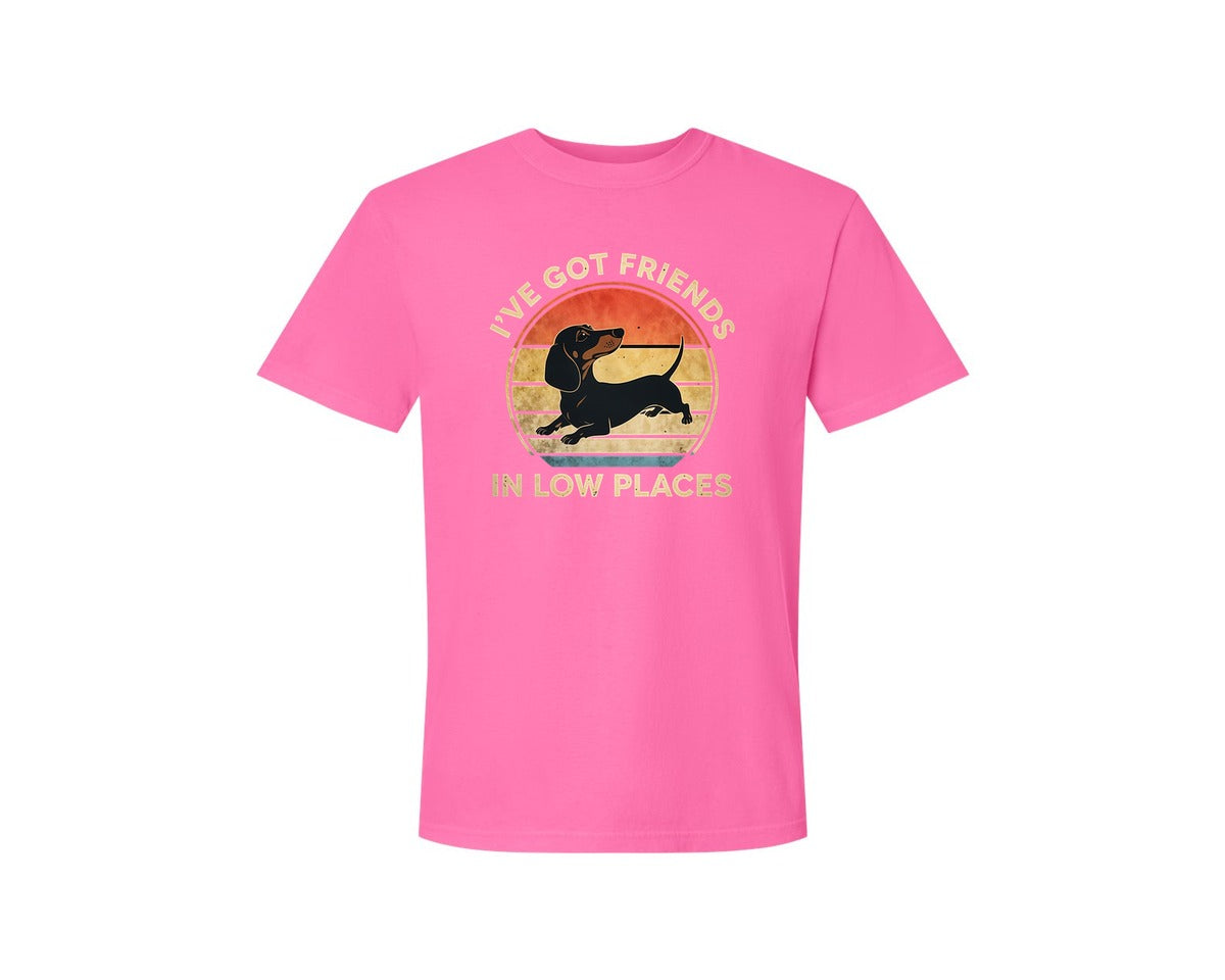 brand:Comfort Colors|color:Neon Pink|Dachshund Ive Got Friends In Low Places 2 Graphic T-Shirt