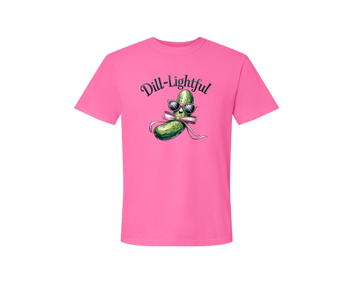 brand:Comfort Colors|color:Neon Pink|Dill Lightful Funny Pickle 2 Graphic T-Shirt
