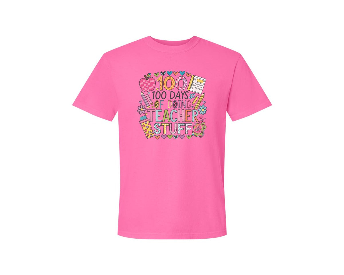 brand:Comfort Colors|color:Neon Pink|100 Days Of School 57 Graphic T-Shirt