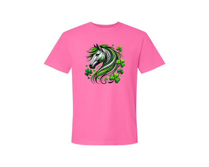 brand:Comfort Colors|color:Neon Pink|St Patricks Day Horse Lucky Graphic T-Shirt