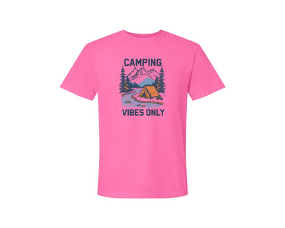 brand:Comfort Colors|color:Neon Pink|Camping Vibes Only Outdoor Adventure Tee Graphic T-Shirt