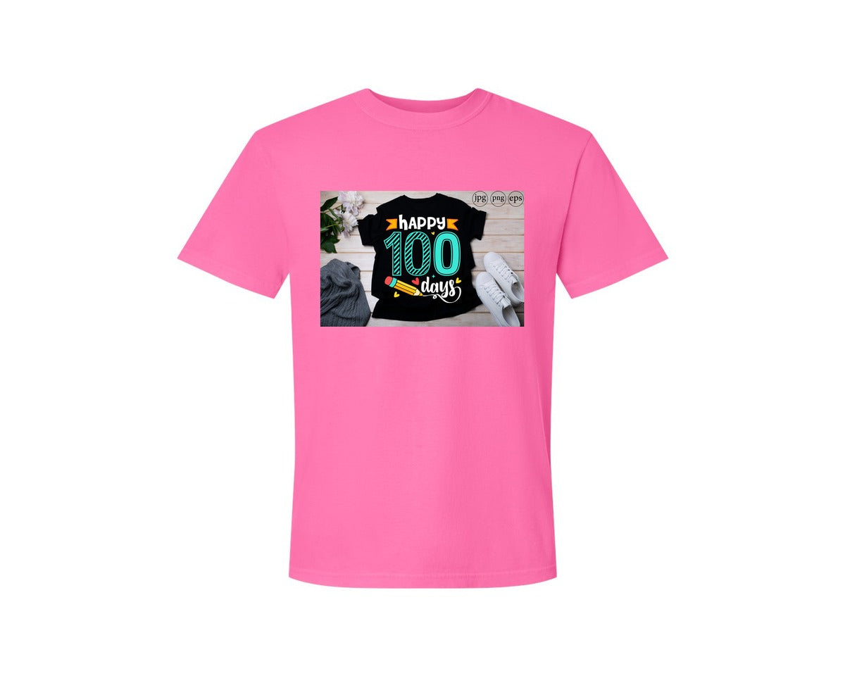 brand:Comfort Colors|color:Neon Pink|100 Days Of School Shirt 10 Graphic T-Shirt