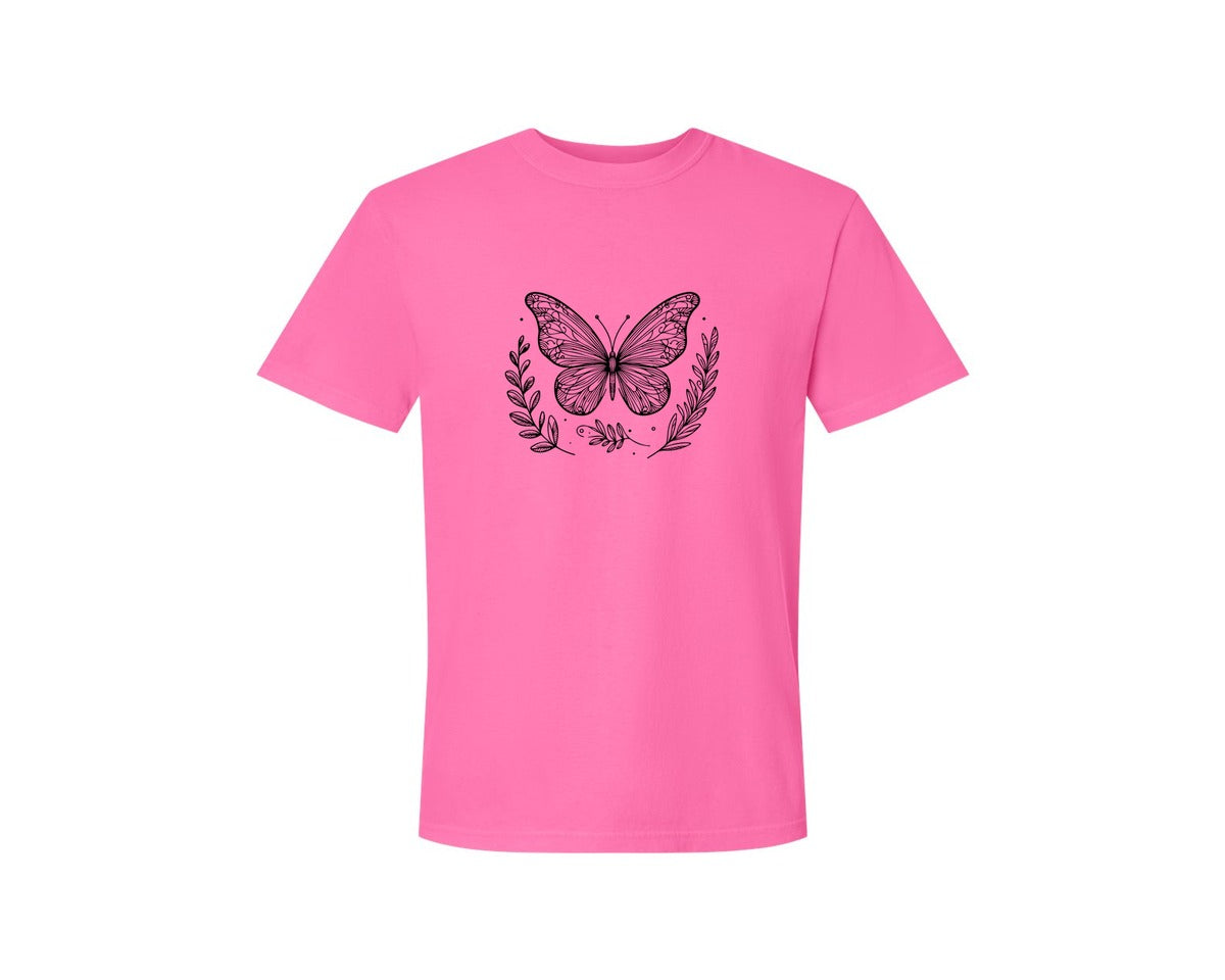brand:Comfort Colors|color:Neon Pink|Butterfly Design Graphic T-Shirt