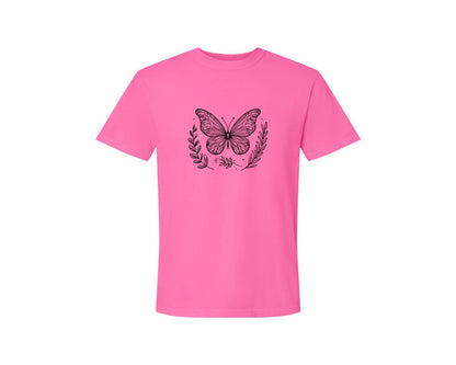 brand:Comfort Colors|color:Neon Pink|Butterfly Design Graphic T-Shirt