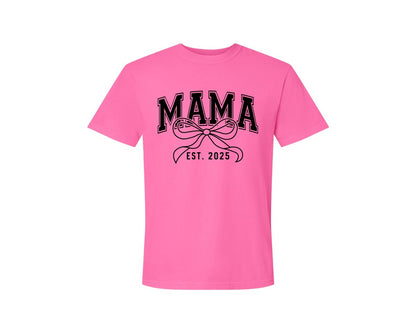 brand:Comfort Colors|color:Neon Pink|Mama Bow Varsity Graphic T-Shirt