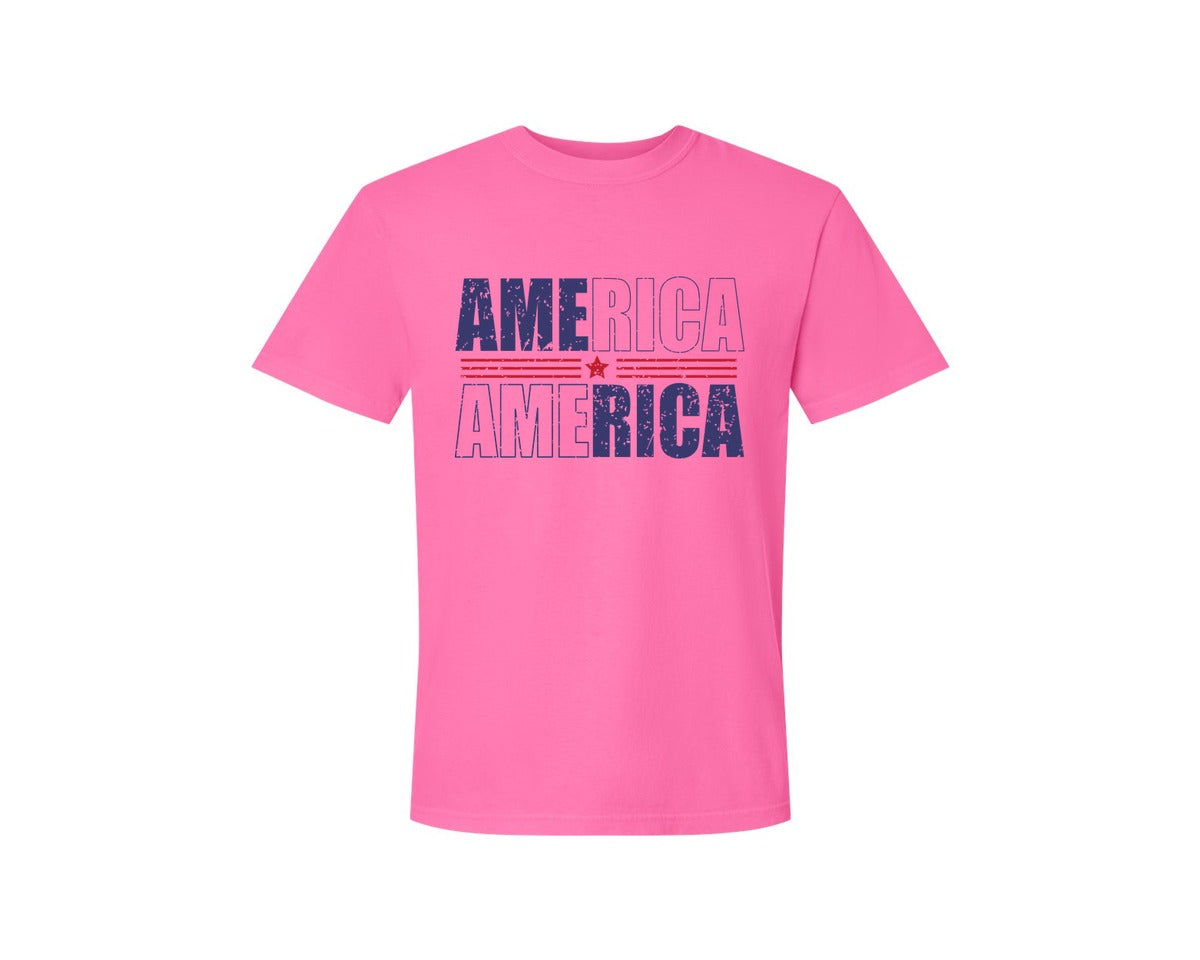 brand:Comfort Colors|color:Neon Pink|America Patriotic Graphic T-Shirt