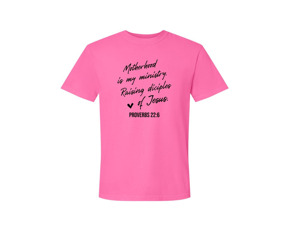 brand:Comfort Colors|color:Neon Pink|Christian Mom Motherhood Is Kingdom Graphic T-Shirt