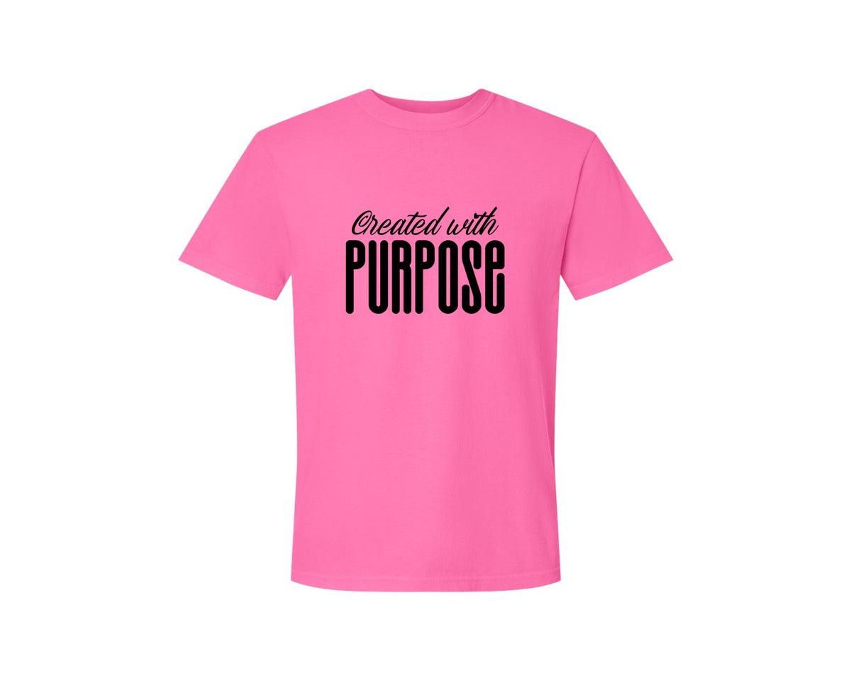 brand:Comfort Colors|color:Neon Pink|Created With Purpose Sleeve Design Graphic T-Shirt