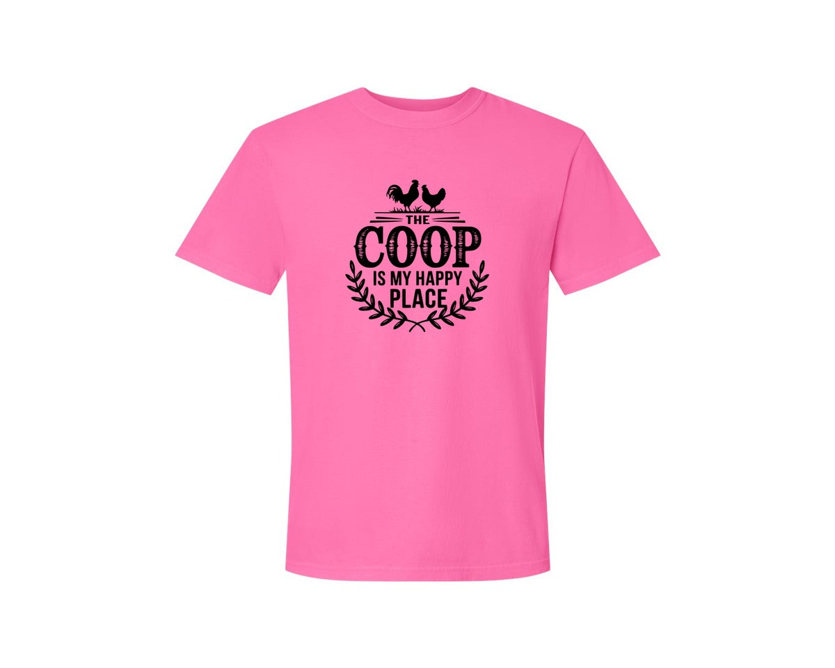 brand:Comfort Colors|color:Neon Pink|The Coop Is My Happy Place T Shirt Desig Graphic T-Shirt