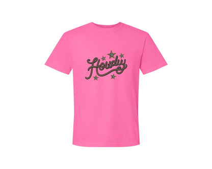 brand:Comfort Colors|color:Neon Pink|Howdy Western Cowboy Rope Graphic T-Shirt