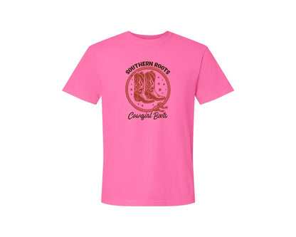 brand:Comfort Colors|color:Neon Pink|Southern Roots Cowgirl Boots Cowgir Graphic T-Shirt
