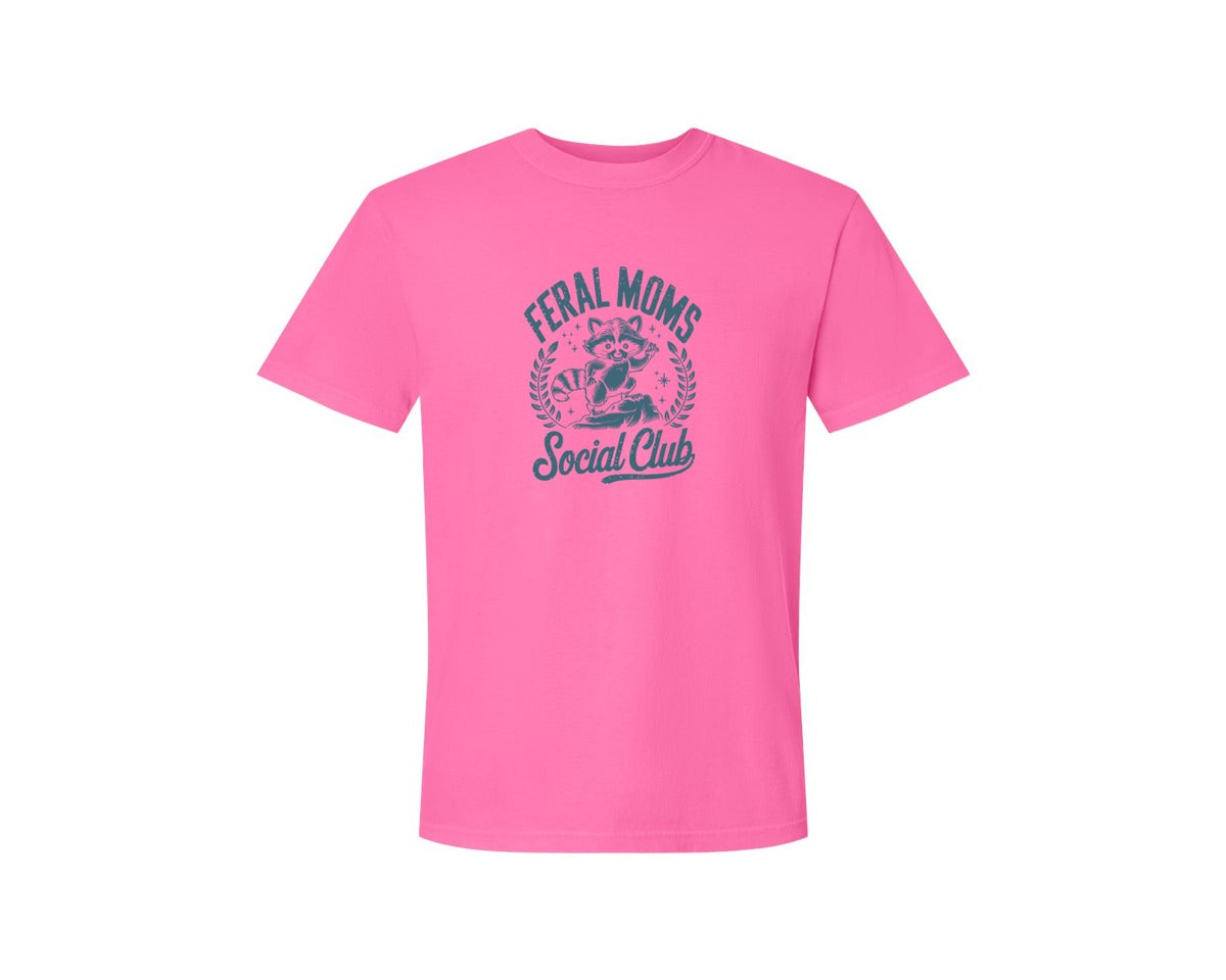 brand:Comfort Colors|color:Neon Pink|Funny Mothers Day Raccoon Mama Feral Mom Graphic T-Shirt