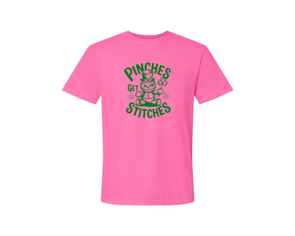 brand:Comfort Colors|color:Neon Pink|Pinches Get Stitches Funny St Patri Graphic T-Shirt