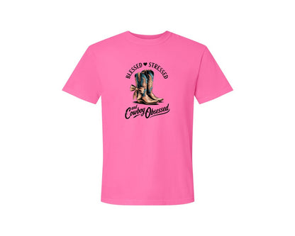 brand:Comfort Colors|color:Neon Pink|Blessed Stressed Mom Western Mothers Day 3 Graphic T-Shirt