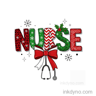 Nurse , Nurse Coquette DTF Transfer – Ready to Press (Christmas)