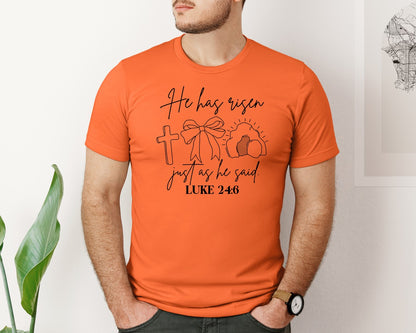 brand:Bella Canvas|color:Orange|He Has Risen Graphic T-Shirt