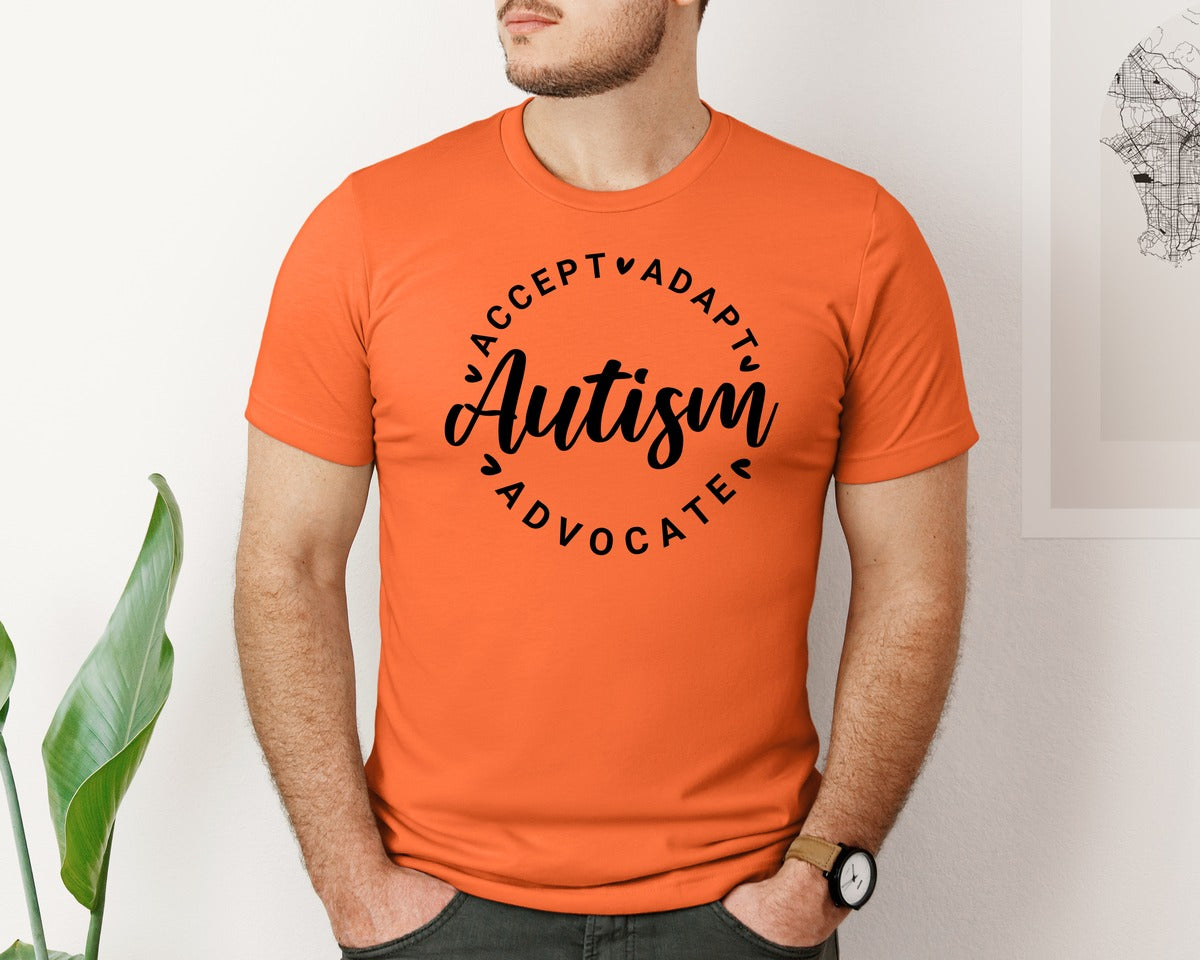 brand:Bella Canvas|color:Orange|Autism Awareness Accept Adapt Advocate 4 Graphic T-Shirt