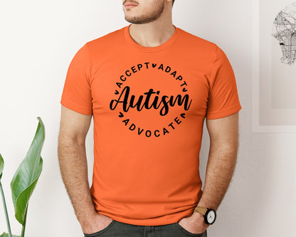 brand:Bella Canvas|color:Orange|Autism Awareness Accept Adapt Advocate 4 Graphic T-Shirt