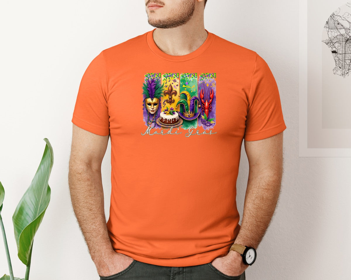 brand:Bella Canvas|color:Orange|Mardi Gras Coquette 2 Graphic T-Shirt