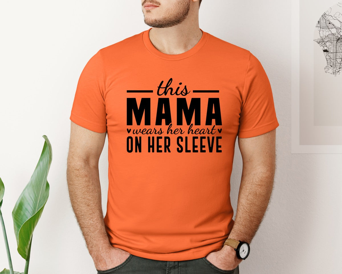 brand:Bella Canvas|color:Orange|This Mama Wears Her Heart On Her Sleeve 77 Graphic T-Shirt