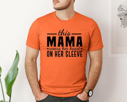 brand:Bella Canvas|color:Orange|This Mama Wears Her Heart On Her Sleeve 77 Graphic T-Shirt