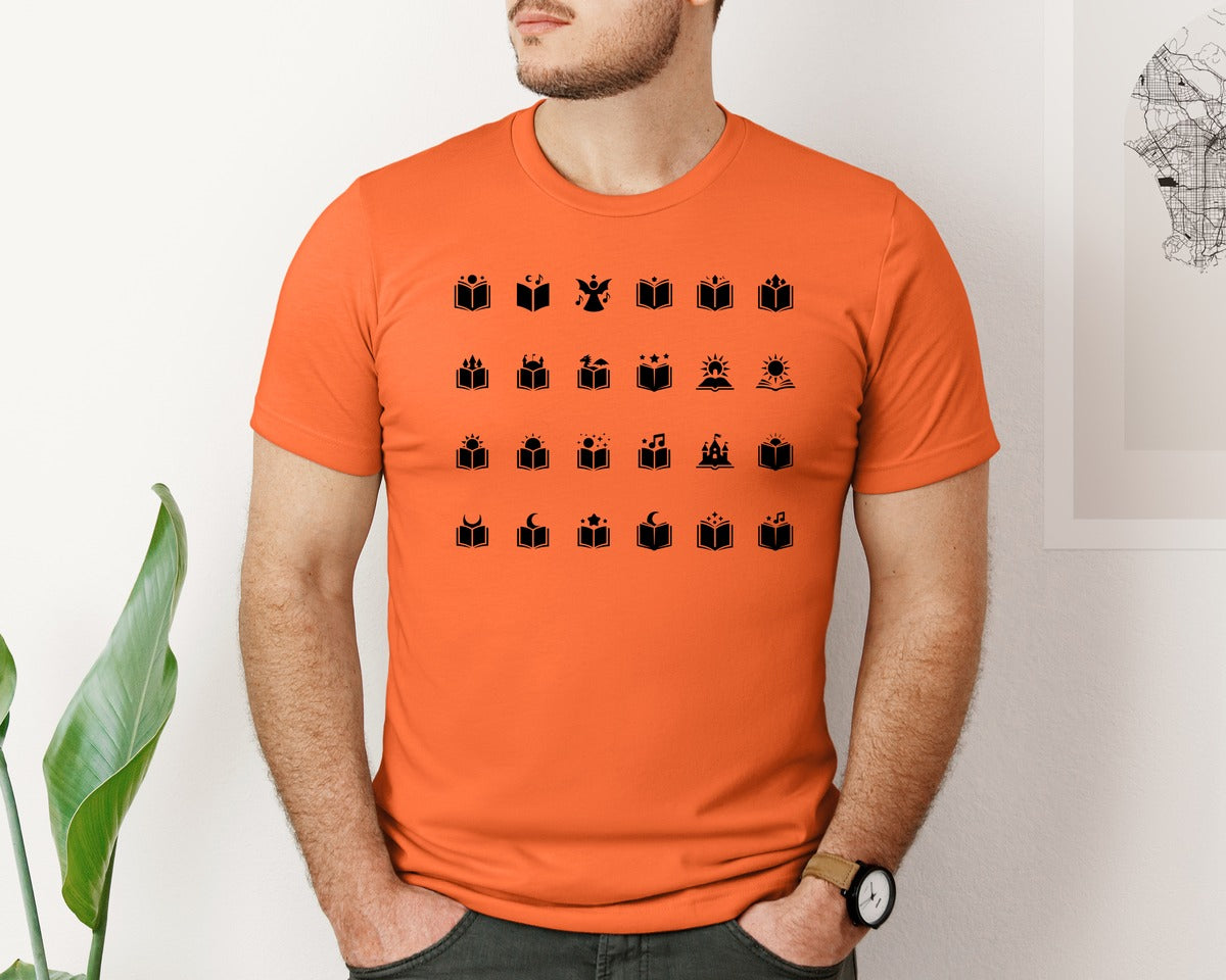 brand:Bella Canvas|color:Orange|Open Book With Fantasy Graphic T-Shirt