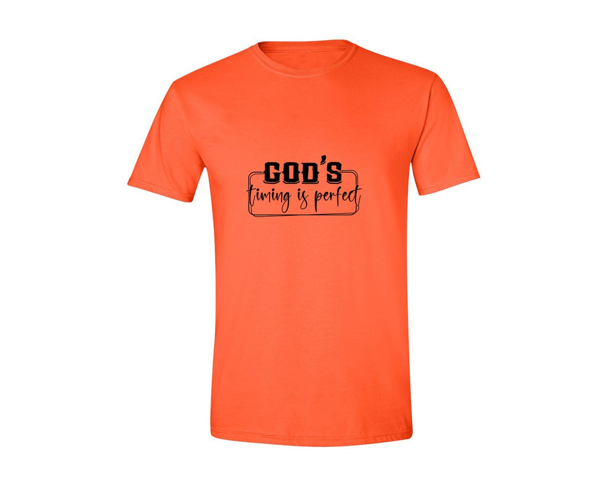 brand:Generic|color:Orange|Gods Timing Is Perfect Sleeve Design Graphic T-Shirt