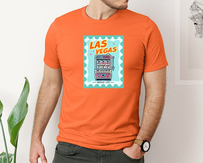 brand:Bella Canvas|color:Orange|Summer Las Vegas Trip Retro Stamp Travel Graphic T-Shirt