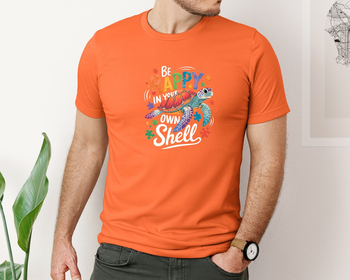 brand:Bella Canvas|color:Orange|Be Happy In Your Own Shell Autism Avg Graphic T-Shirt