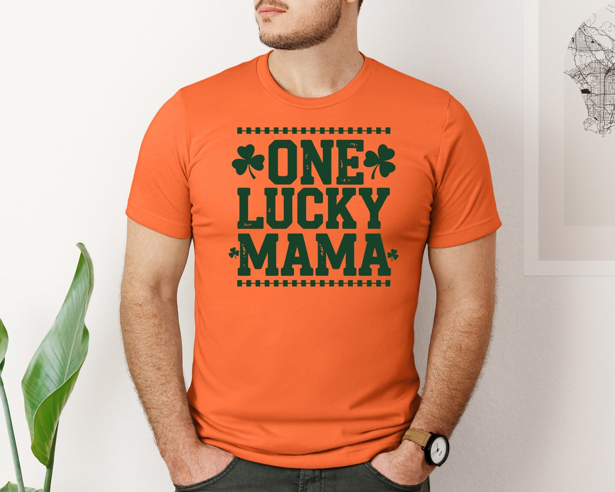 brand:Bella Canvas|color:Orange|One Lucky Mama Design 40 Graphic T-Shirt
