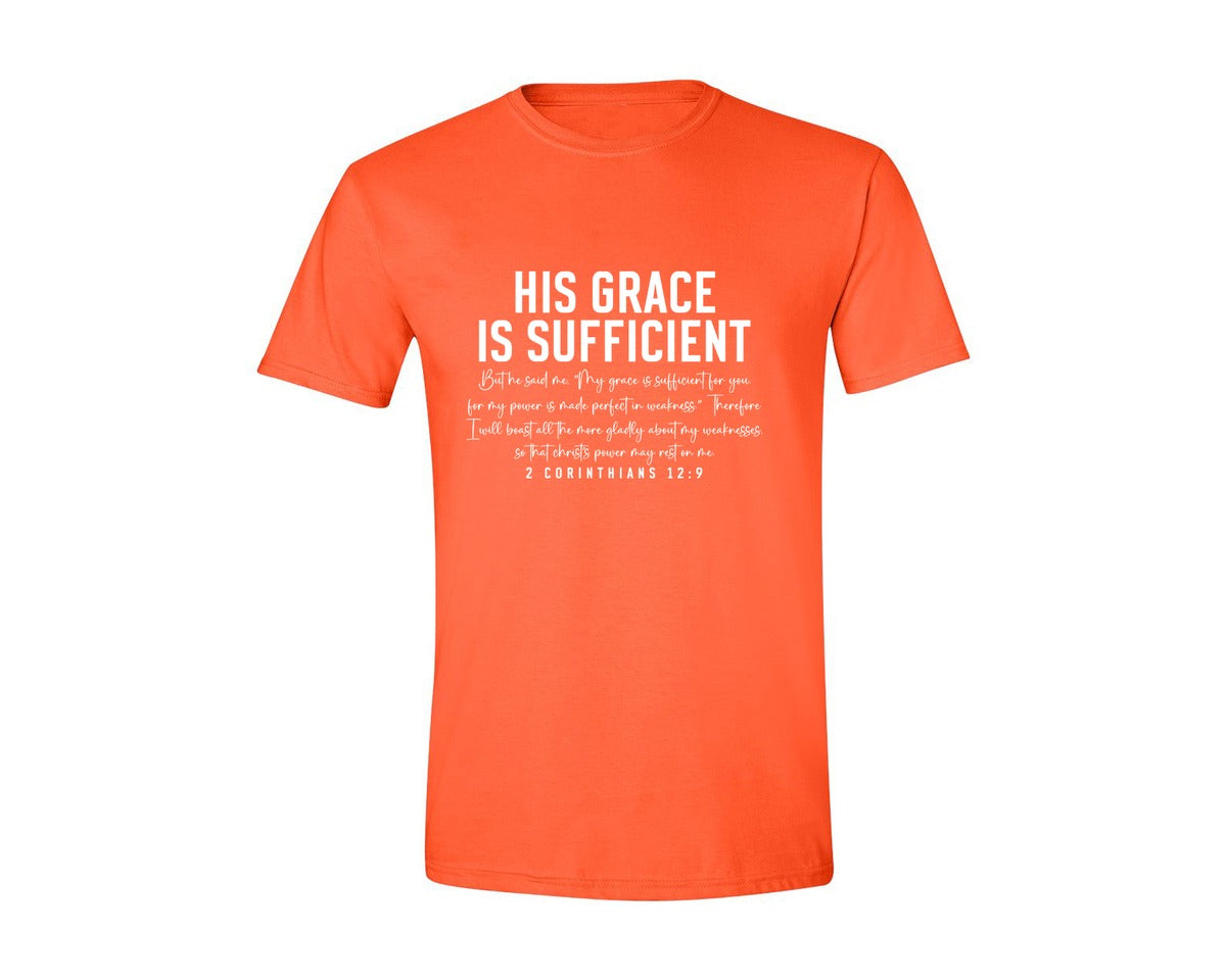 brand:Generic|color:Orange|His Grace Is Sufficient 2 Corinthian Graphic T-Shirt
