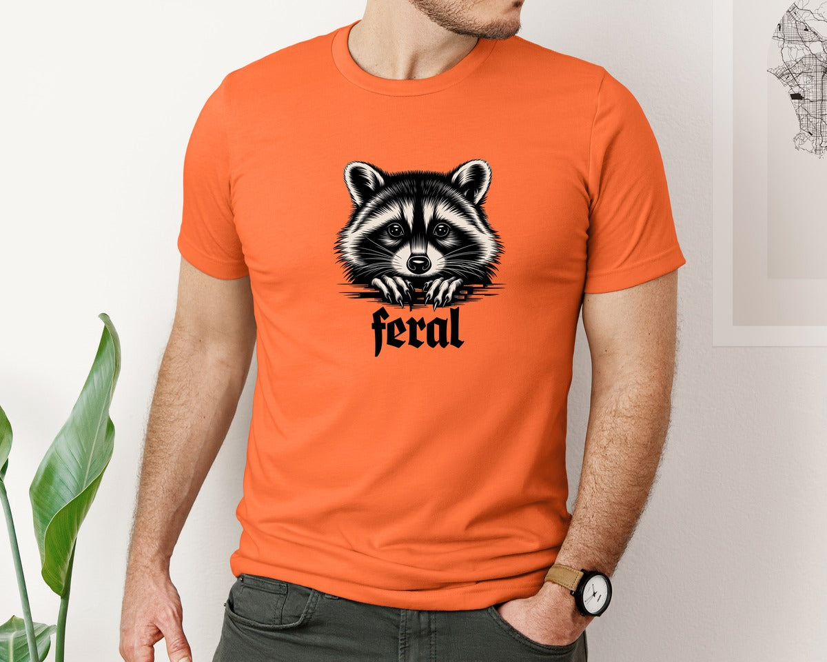 brand:Bella Canvas|color:Orange|Feral Raccoon Gothic Grunge Wild Graphic T-Shirt