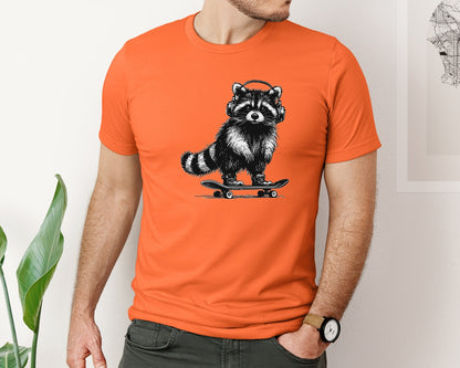 brand:Bella Canvas|color:Orange|Raccoon Playing Skateboard Shirt Graphic T-Shirt