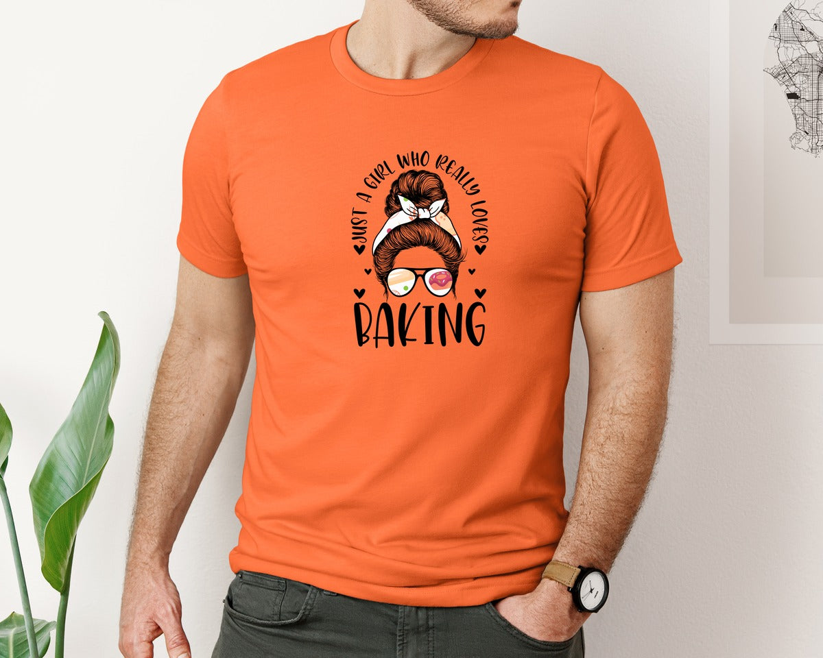 brand:Bella Canvas|color:Orange|Baking Girl Hair Bow Sunglasses Graphic T-Shirt