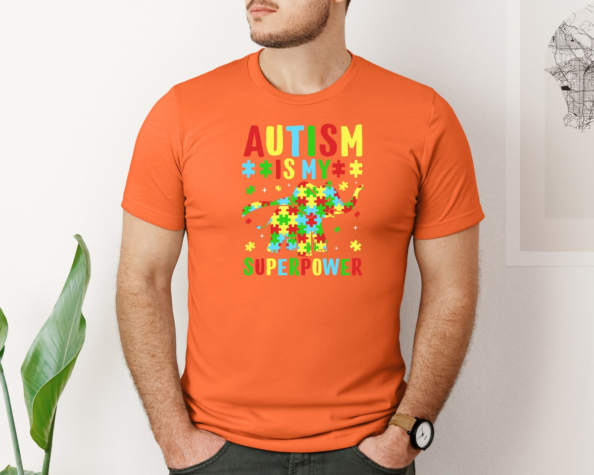 brand:Bella Canvas|color:Orange|Autism Is My Superpower T Shirt 2 Graphic T-Shirt