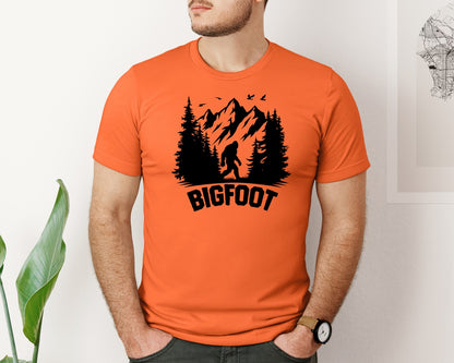 brand:Bella Canvas|color:Orange|Retro Bigfoot Silhouette Pixel Art Graphic T-Shirt