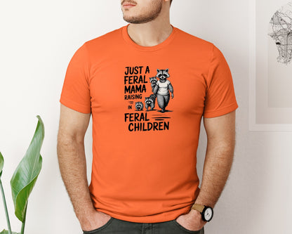 brand:Bella Canvas|color:Orange|Funny Mothers Day Raccoon Mama Tired Graphic T-Shirt