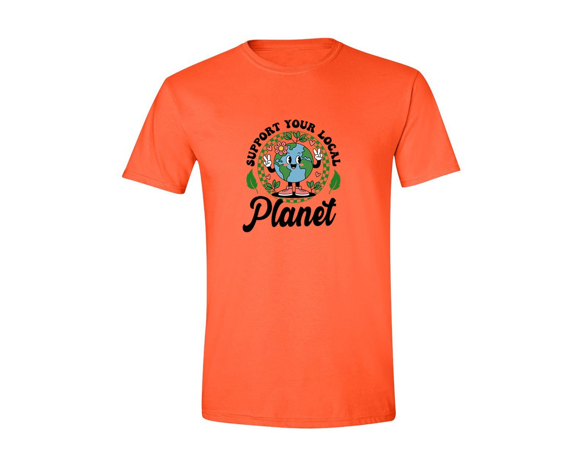 brand:Generic|color:Orange|Earth Day Support Your Local Planet 2 Graphic T-Shirt