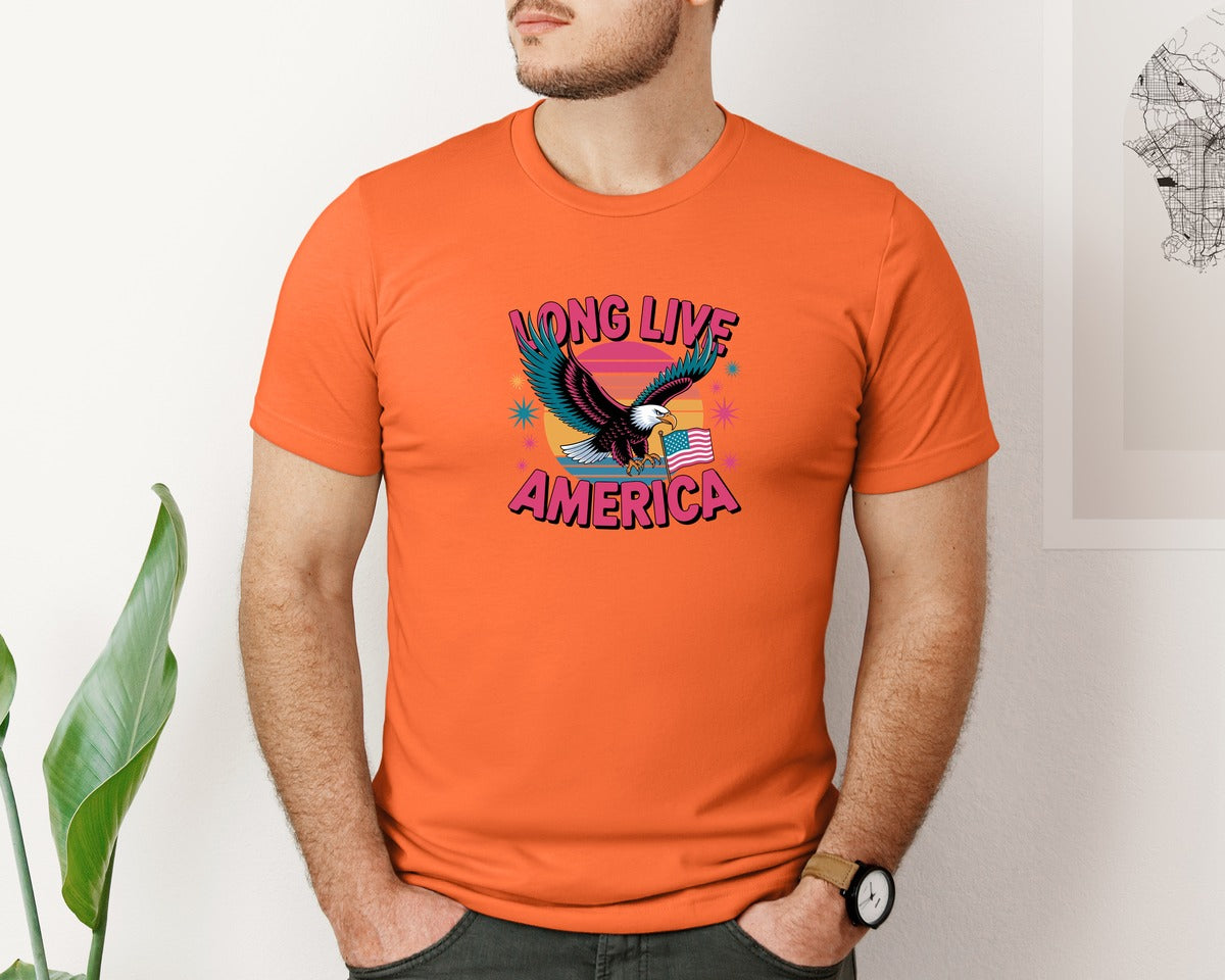 brand:Bella Canvas|color:Orange|Long Live America Graphic T-Shirt