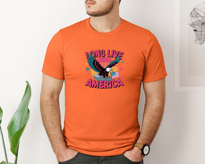 brand:Bella Canvas|color:Orange|Long Live America Graphic T-Shirt
