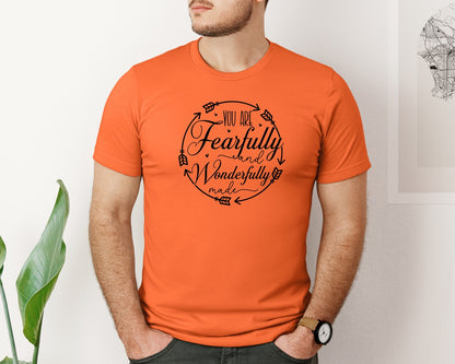 brand:Bella Canvas|color:Orange|You Are Fearfully And Sleeve Design Graphic T-Shirt