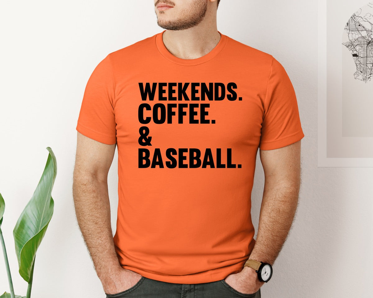 brand:Bella Canvas|color:Orange|Weekends Coffee Baseball Tshirt Design Graphic T-Shirt