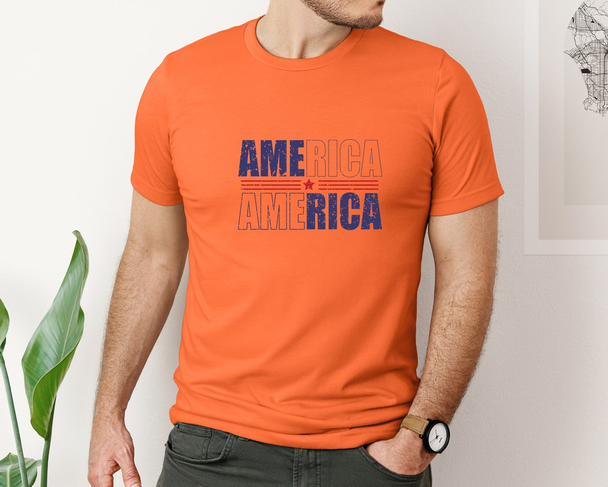 brand:Bella Canvas|color:Orange|America Patriotic Graphic T-Shirt