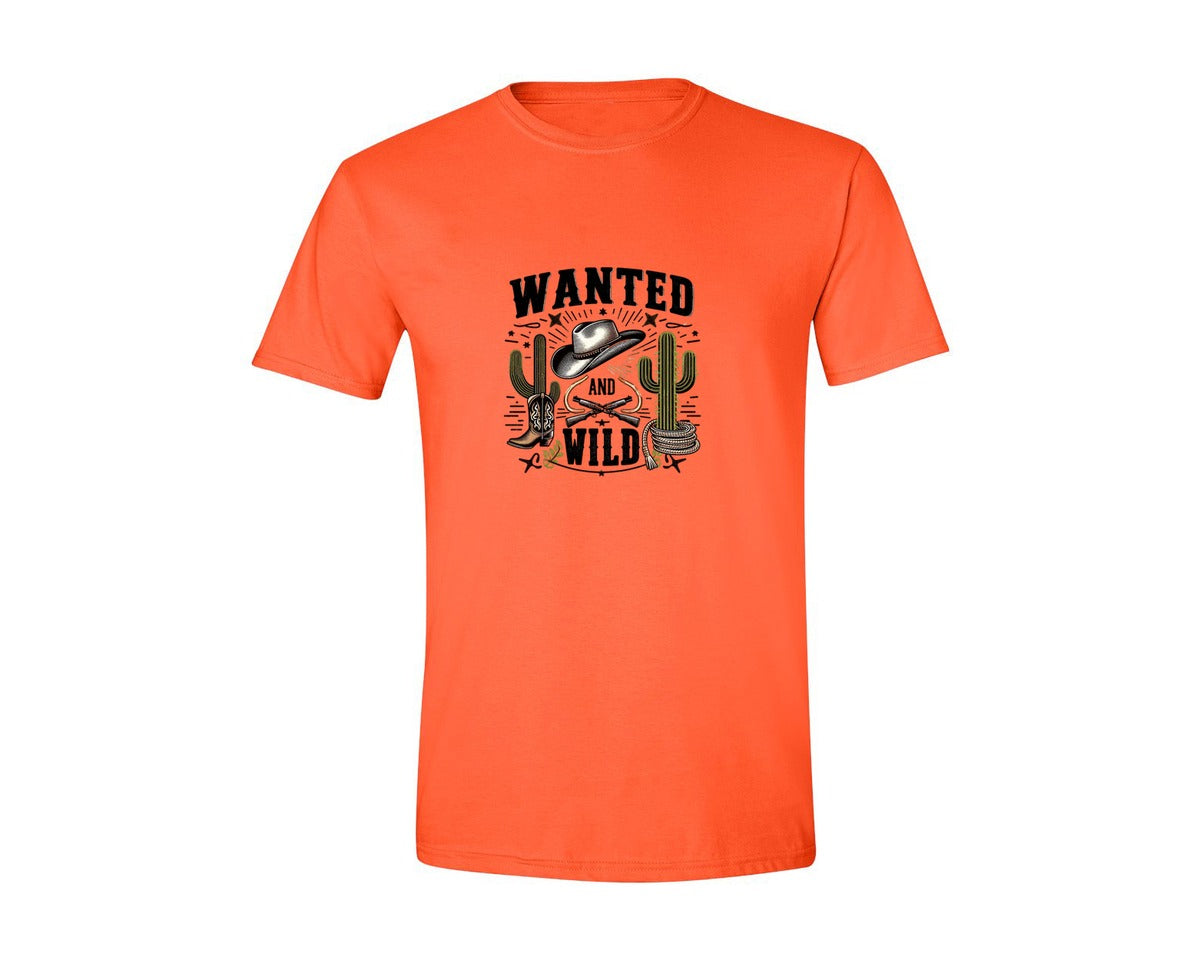 brand:Generic|color:Orange|Western Wanted And Wild T Shirt Graphic T-Shirt