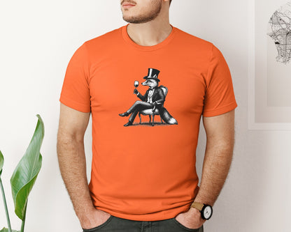 brand:Bella Canvas|color:Orange|Fox Drink Wine Retro Vintage Shirt Graphic T-Shirt