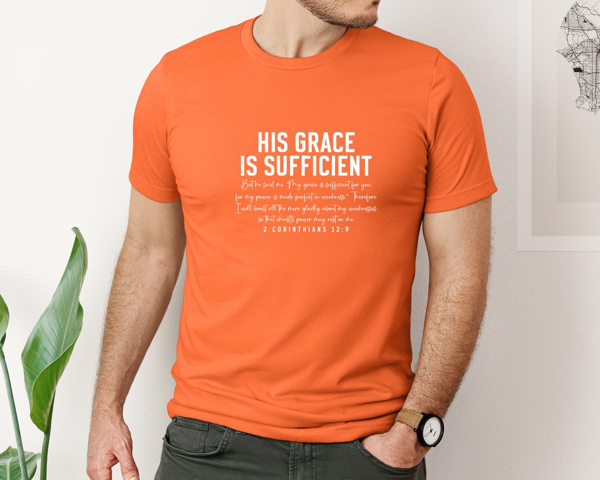 brand:Bella Canvas|color:Orange|His Grace Is Sufficient 2 Corinthian Graphic T-Shirt