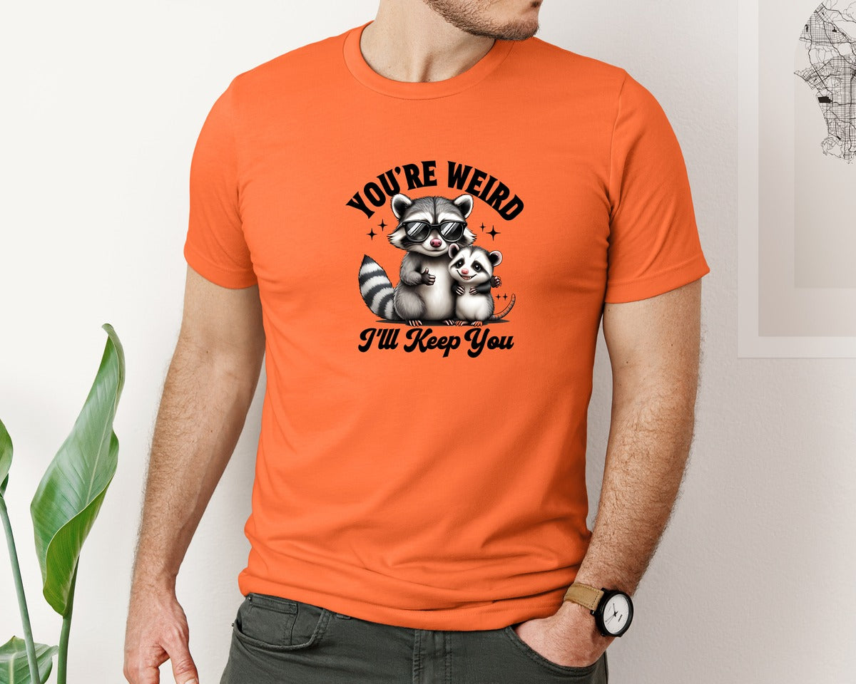 brand:Bella Canvas|color:Orange|Funny Sarcastic Raccoon Possum Weird Graphic T-Shirt