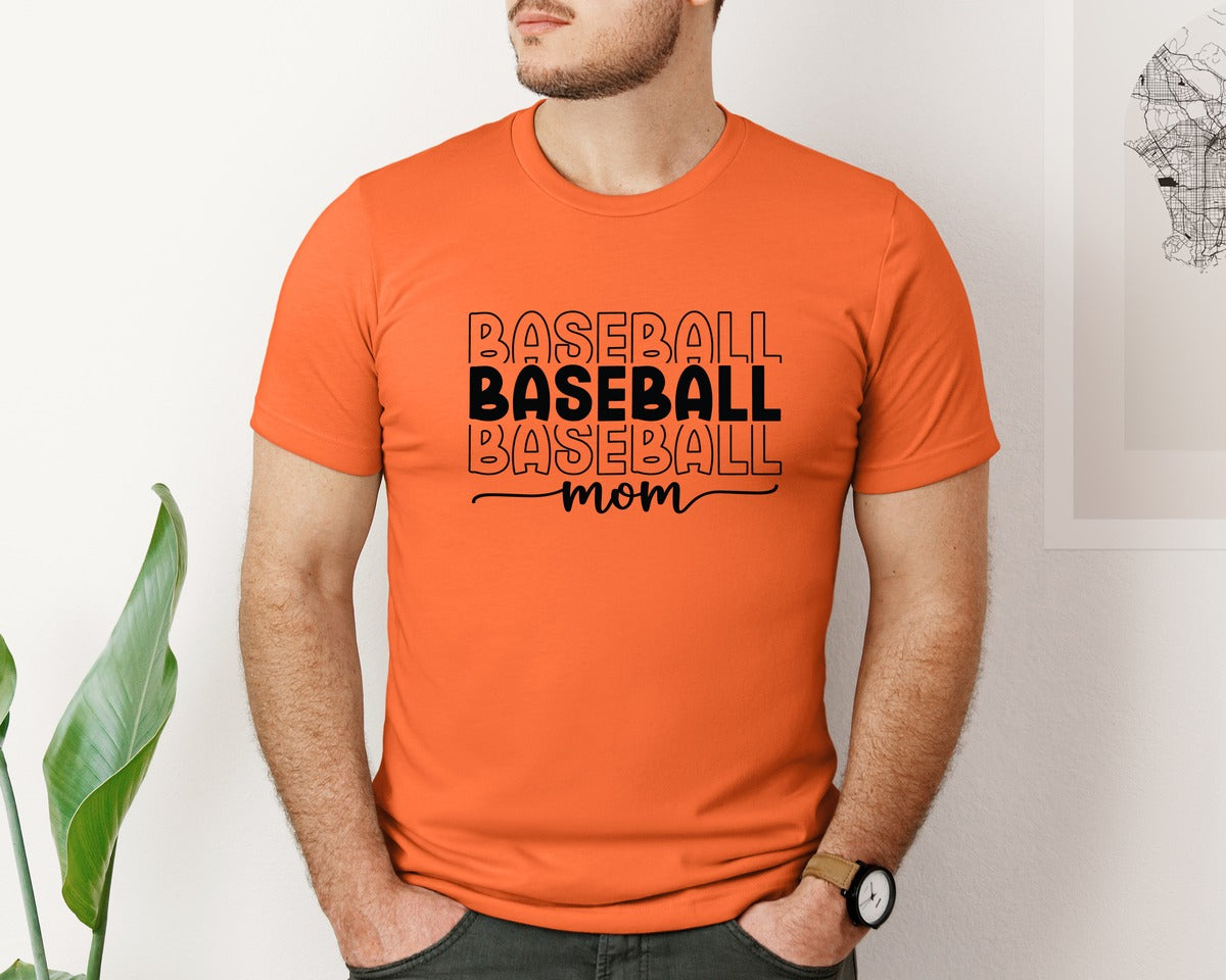 brand:Bella Canvas|color:Orange|Baseball Mom Baseball Mom 3 Graphic T-Shirt