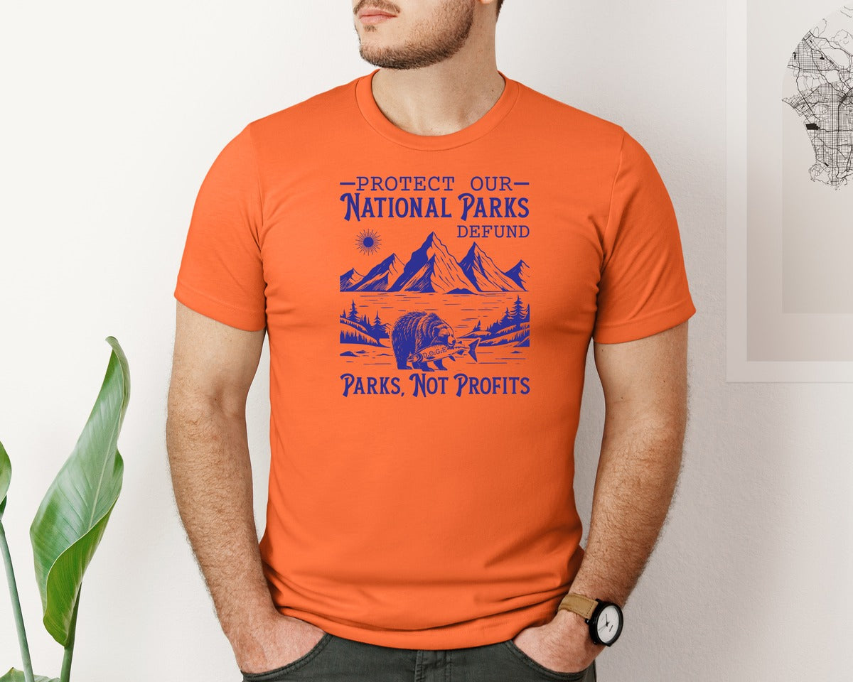brand:Bella Canvas|color:Orange|Protect Our National Parks Defund Doge Graphic T-Shirt